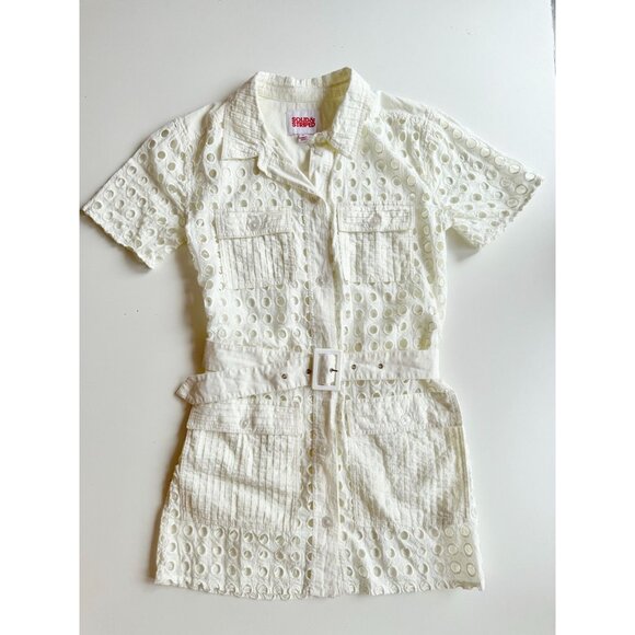 SOLID & STRIPED Harper White Cotton Eyelet Belted Shirt Dress Cover-Up, Size S - Picture 6 of 16